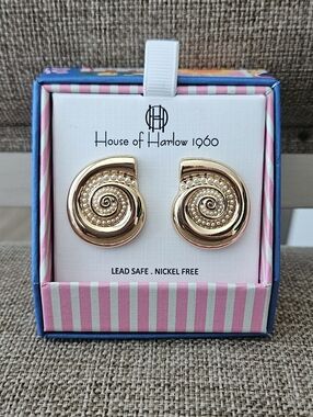 House of Harlow 1960 Gold Spiral Shell Stud Earrings